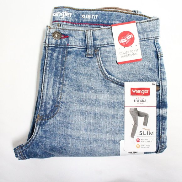 NEW - Wrangler Slim Fit 5 Star Premium Flex Size 14 Husky Denim Blue Jeans - Picture 1 of 14